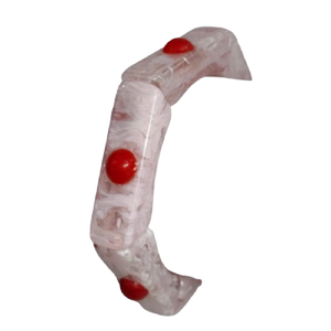 Fashion Luxury Hexagonal Pink Marble Texture Resin Bangle <b>Bracelet</b> with <b>Red</b> Coral-Style Beads - Trendy Geometric Chunky Jewelry - Product Image 3