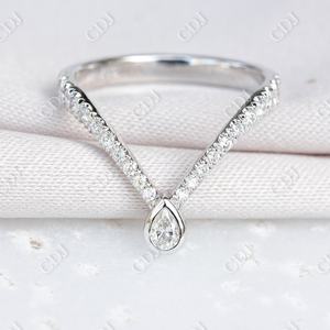 Haute Qualité V Forme 14K Or Moissanite Alliance Chevron GRA Certifié Bagues Personnalisées pour Femmes Bijoux Grossiste en CDJ - Product Image 3