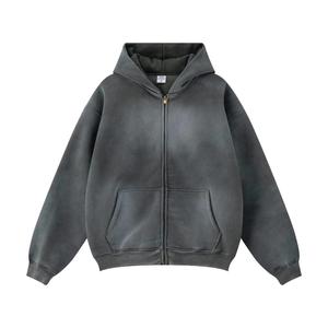 360g coton 2024 vêtements d'hiver épaissi Spray teint vieux Double tête fermeture éclair marque de mode hommes pull lavage à capuche pour hommes - Product Image 2