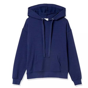 เสื้อมีฮู้ดสำหรับผู้หญิงผ้าฝ้ายขนแกะสีฟ้าเข้ม - Product Image 1