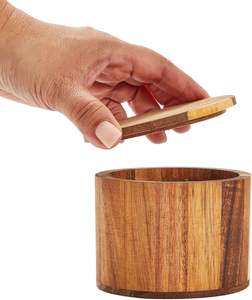 Sel en bois avec couvercle pour cuisine, comptoir, boîte de rangement ronde avec couvercle amovible pour épices, brun foncé (3.5x3 po) - Product Image 2