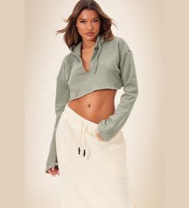 Hot Sale Cropped Raw Hem Pullover Hoodie for Women Cheap Price <b>Small</b> Size Cut-Out Design Streetwear Light Weight Hoodie Women - Product Image 6