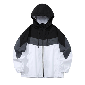 Femmes hommes léger Polyester coupe-vent veste couleur bloc à capuche fermeture éclair noir blanc grande taille été Sports de plein air - Product Image 5