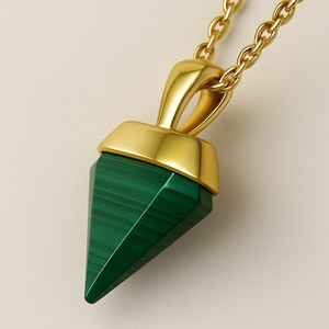 Pendentif unisexe en or jaune massif 14 carats 2gm plaqué rhodium 35ct Malachite Gemstone serti de lunette cadeau de mariage - Product Image 3