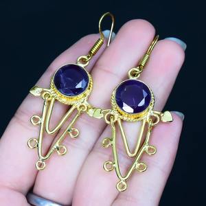 925 estampillé en argent Sterling massif fait à la main pierres précieuses améthyste boucles d'oreilles meilleur cadeau de mariage balancent bijoux pour les filles - Product Image 2