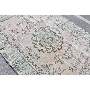 Alfombra de lana verde blanca Vintage de 5,9x9 pies, alfombra de tejido plano turco, patrón de retazos, decoración de sala de estar con respaldo de látex - Product Image 5