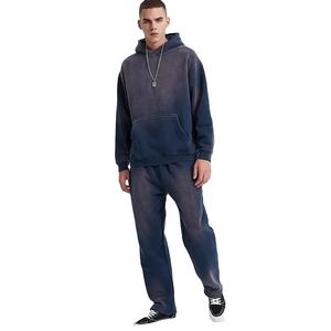 Éclaboussures de peinture personnalisées Lavage vintage à l'acide pantalon de survêtement et sweat à capuche empilés Ensemble 2 pièces Survêtement de survêtement pour hommes - Product Image 1