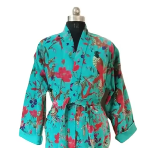 Hiver indien Velours Kimono Peignoir Oiseaux Imprimer Robes kimono Style Vêtements De Nuit À La Main Maxi Robe Robe - Product Image 1