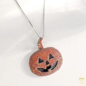 925 colgante de plata esterlina pulida Jack O Lantern Iced Halloween Pumpkin VVS Lab Grown Diamond - Product Image 4