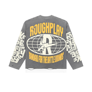 Roughplay Long Sleeve <b>T</b>-Shirt Men's Oversized Streetwear Jersey Cotton O-Neck <b>Back</b> Print Letter Pattern - Product Image 1