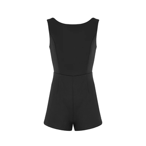 จั๊มสูทแขนกุดสำหรับผู้หญิงใส่ฤดูร้อนชุดรอมเปอร์รัดรูปเปิดหลังเซ็กซี่คอสีพื้นระบายระบายลำลองระบายอากาศเป็นมิตรกับสิ่งแวดล้อม - Product Image 1