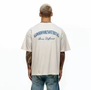 เสื้อยืดออกกำลังกายฮิปฮอปผ้าฝ้าย 100% แบบสั่งทำพิเศษ (OEM) เป็นมิตรกับสิ่งแวดล้อม แขนสั้น ทรงโอเวอร์ไซส์ พร้อมโลโก้สั่งทำ - Product Image 3