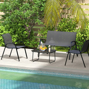Set da giardino esterno in Textilene a 4 posti con divano a 2 posti e tavolino da 2 sedie in vetro - Product Image 3