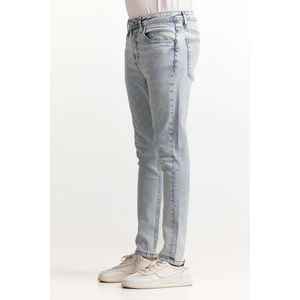 Jean droit vintage Y2K bleu clair, taille mi-haute, délavé, denim skinny brodé foncé, modèle tricoté n° MNJNSSS24002 - Product Image 4