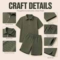 Ensemble court gaufré personnalisé IKDEER pour homme : chemise à col polo et short à cordon de serrage pour les voyages, les stations balnéaires et la vente au détail estivale
