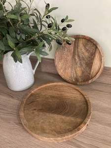 Assiette à dîner moderne écologique en bois de manguier, plateau de présentation rond assaisonné léger, lot de vaisselle pour le camping - Product Image 6