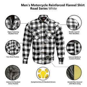 Chemise en Kevlar approuvée CE pour la protection en plaid noir et blanc avec chemise de protection de moto pour hommes et design ventilé - Product Image 3