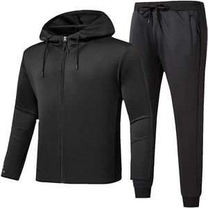 Otoño Invierno deporte con capucha tendencias sólido Fitness cremallera sudaderas con capucha pantalones de chándal hombre Delgado Casual moda chándales - Product Image 5
