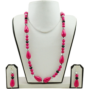 Top Quality Women's Pink Water Drop Beaded Resin <b>Necklace</b> Set <b>Matching</b> Earring Party Fashion Jewelry Acrylic Resin Silver Plated - Product Image 1
