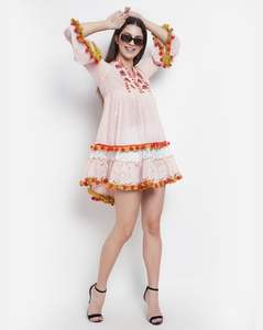 Vestido túnica mexicana de manga larga con encaje bordado bohemio, precio bajo, venta al por mayor - Product Image 1