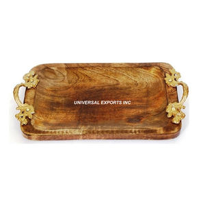 Plateau de service Rectangle en bois plateau de chocolat fait main fini naturel classique élégant nouveau plateau de service en bois - Product Image 3