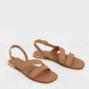 Fiori di zafferano 2024 di tendenza comodi <span class=keywords><strong>sandali</strong></span> bassi in pelle marrone PU per le donne punta rotonda Casual formale con fibbia per le signore - Product Image 1