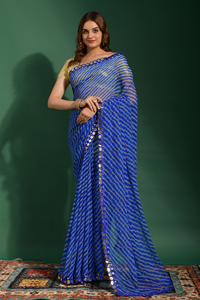 Sari traditionnel indien en mousseline avec magnifique imprimé Leheriya, véritable travail de miroir, toujours tendance pour les femmes, Fabzone - Vêtement de fête - Product Image 2