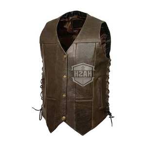 Men's Vintage Brown <b>Leather</b> Vest Customizable Breathable Outer Wear New Fashioned Hide <b>Leather</b> <b>Jackets</b> OEM Service Available - Product Image 4