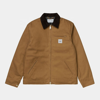 Jaket Kasual High Street Kustom Grosir, Bahan Kanvas Solid, Ritsleting, Kerah Tegak, Saku, Bulu, Layanan OEM