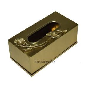 Eye Catching Look Silver Color Finishing Shiny <b>Mirror</b> Polished Hammered Texture With <b>Flower</b> & Stem Designer Tissue Paper Holder - Product Image 5