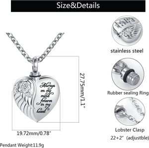 Collier de crémation coeur de papa pour les cendres collier d'urne aile d'ange bijoux commémoratifs gravés toujours pour toujours taille personnalisée - Product Image 2