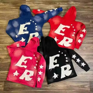 Fabrication Applique Broderie Soleil Faded Vintage Washed Streetwear Patchwork Surdimensionné Personnalisé Zip up Hoodie - Product Image 1