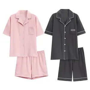 Оптовая продажа, летняя Пижама с коротким рукавом и брюками, простая 100% хлопковая Свободная Домашняя одежда