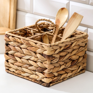 Porta Utensilios de Jacinto de Agua Tejido a Mano / Organizador de Cocina Tejido Decorativo con Compartimentos para Cubiertos, Servilletas y Platería - Product Image 3