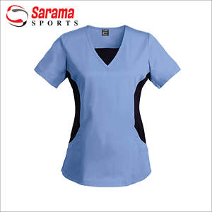 Uniforme de gommage à la mode pour femme, ensemble en tissu imprimé CVC et pantalon de couleur blanche, vente en gros - Product Image 4