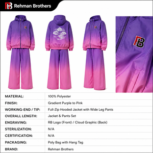 Purple Pink Gradient Tracksuit Set Full <b>Zip</b> <b>Hooded</b> Windbreaker Wide Leg Pants Streetwear Unisex Adult Lightweight Polyester Made - Product Image 6