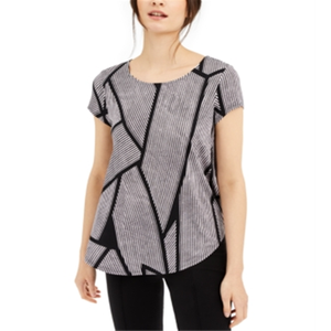 T-shirt Donna Alfani a Righe Rosa/Nere Stampata, Top Corto in Maglia Traspirante, Taglia Unica Vestibilità Aderente, Disponibile anche Taglia XS - Product Image 1