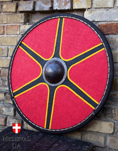 โล่ไม้ทรงกลมสีแดงสไตล์ยุคกลาง ขนาด 24 นิ้ว ของ CH Vikings ผลิตภัณฑ์ตกแต่งบ้านแบบวินเทจ ทำด้วยมือ ขัดเงา ปลอดภัย งานฝีมือคาลวิน - Product Image 6