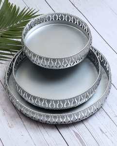 Luxury Silver Aluminium Round Tray For Wedding Home Decoration in Wholesale Price From India - Product Image 3