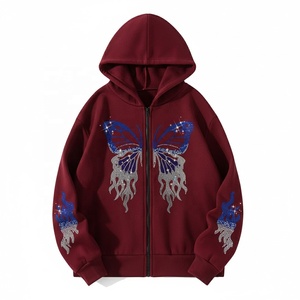 Sweat à capuche zippé homme personnalisé OEM, broderie 3D, strass, nouveau style printemps, 100% coton biologique polaire, écologique - Product Image 6