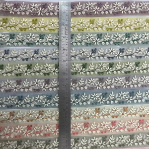 9 Mtr. Dentelle de luxe traditionnelle sur filet papillon avec option de séquence de motif de fleurs brodées colorées fabriquée en Inde - Product Image 2