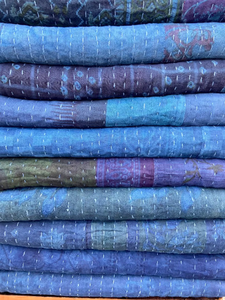 Courtepointes Kantha Vintage Indigo, belles couvertures de literie bohèmes de danse du soleil, couettes en coton faites à la main - Product Image 2