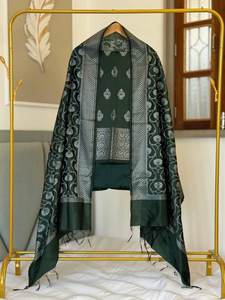 Jupe traditionnelle indienne en soie semi-dupion Banarasi, tissage jacquard Booti, ensemble 3 pièces non cousu, tenue ethnique pour fêtes, livraison rapide - Product Image 4