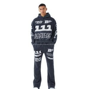 Conjunto Deportivo de Invierno para Hombre, Personalizado con Marca, 100% Algodón, Secado Rápido, Transpirable, Tallas Grandes, Pantalones Deportivos Holgados con Corte Acampanado y Sudadera con Capucha - Product Image 1