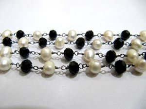 Espinela negra natural y cadena de cuentas de perlas de agua dulce 6mm tamaño 18K Material de latón chapado en oro Rosario para la fabricación de joyas - Product Image 3