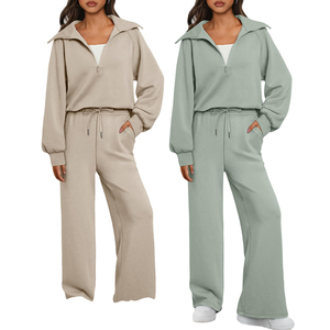 ชุดกีฬา2ชิ้นสำหรับผู้หญิงชุดวอร์มออกกำลังกายกางเกงสเวตเชิ้ตมีฮู้ดทรงหลวมขากว้างแบบลำลองสินค้าออกใหม่ - Product Image 6