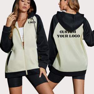 Gran oferta, sudadera personalizada con cremallera para mujer, Sudadera con capucha de gran tamaño con logotipo estampado, sudadera con cremallera completa de doble color, Sudadera con capucha de poliéster con cremallera para mujer de gran tamaño - Product Image 1