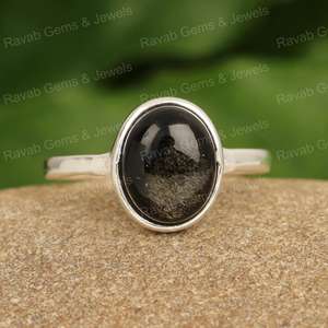 Superventas cabujón ovalado de obsidiana negra Natural 10x14mm sólido 925 Ajuste de bisel de plata esterlina hecho a mano encontrar anillo de mujer - Product Image 1