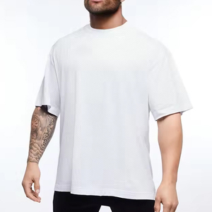 T-shirt blanc oversize pour homme, manches courtes, col rond, jersey décontracté en coton - Product Image 1