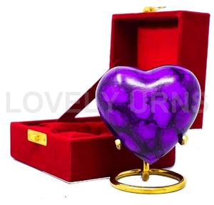 Petite urne funéraire en forme de cœur pour cendres humaines, doublure en velours, urne commémorative pour maman et papa avec support pour adulte (violet) - Product Image 1